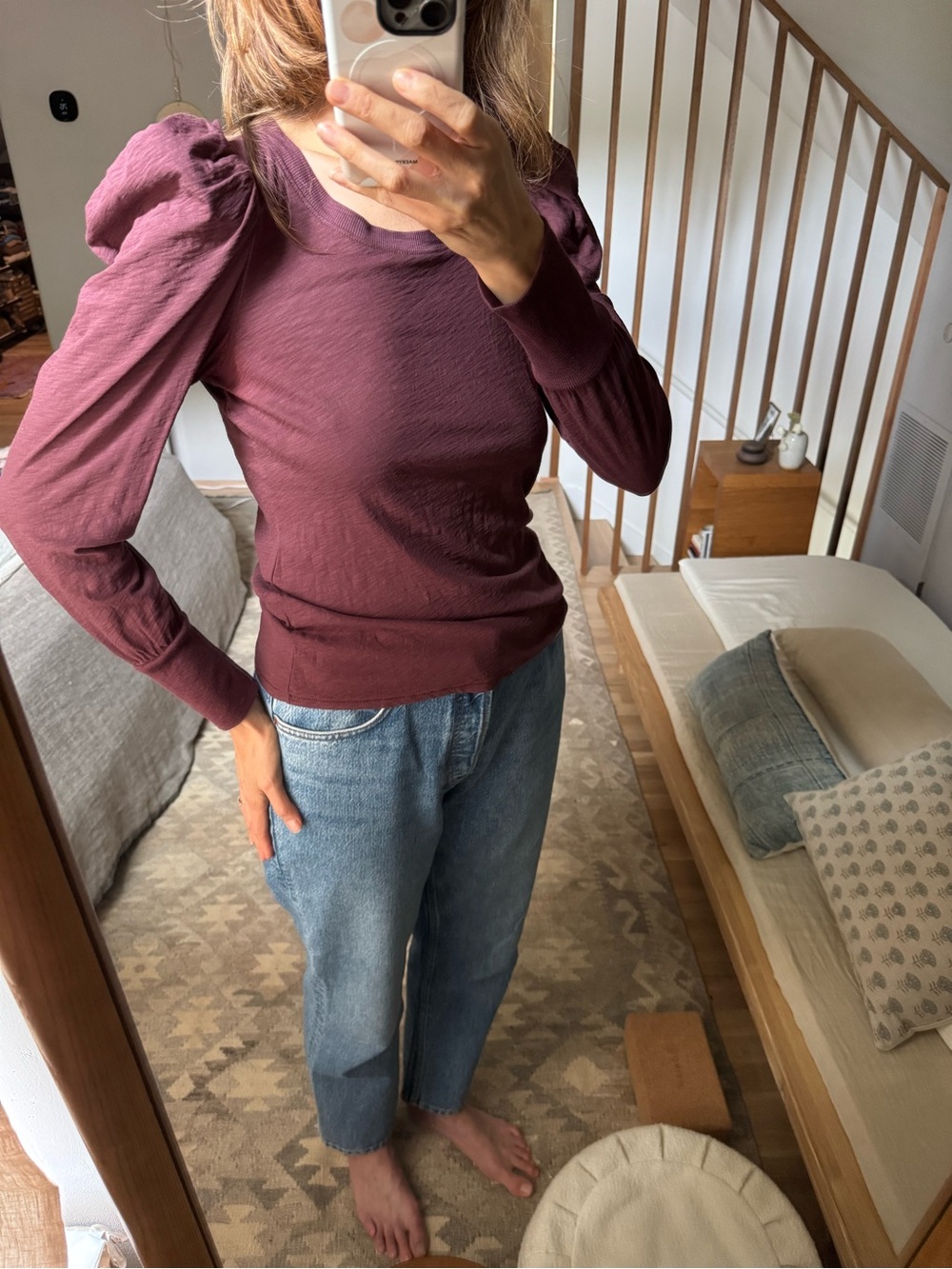 Nation LTD M Women’s Puff-Sleeve Long-Sleeve Top — Plum Burgundy
